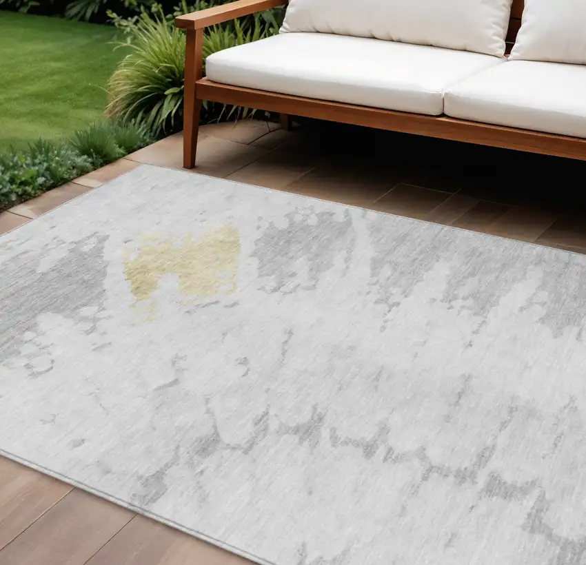 Silver Gray And Ivory Abstract Washable Indoor Outdoor Area Rug Photo 1