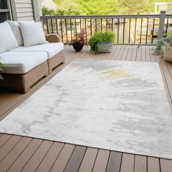 Silver Gray And Ivory Abstract Washable Indoor Outdoor Area Rug Photo 9