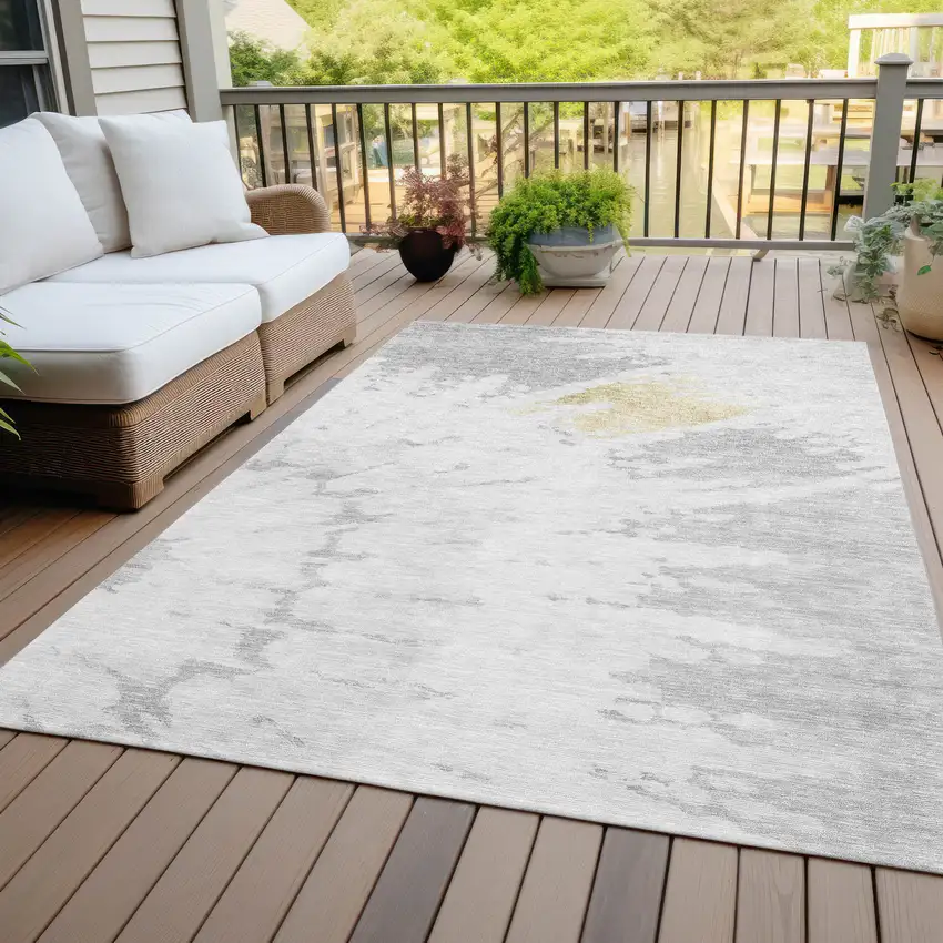 Silver Gray And Ivory Abstract Washable Indoor Outdoor Area Rug Photo 9