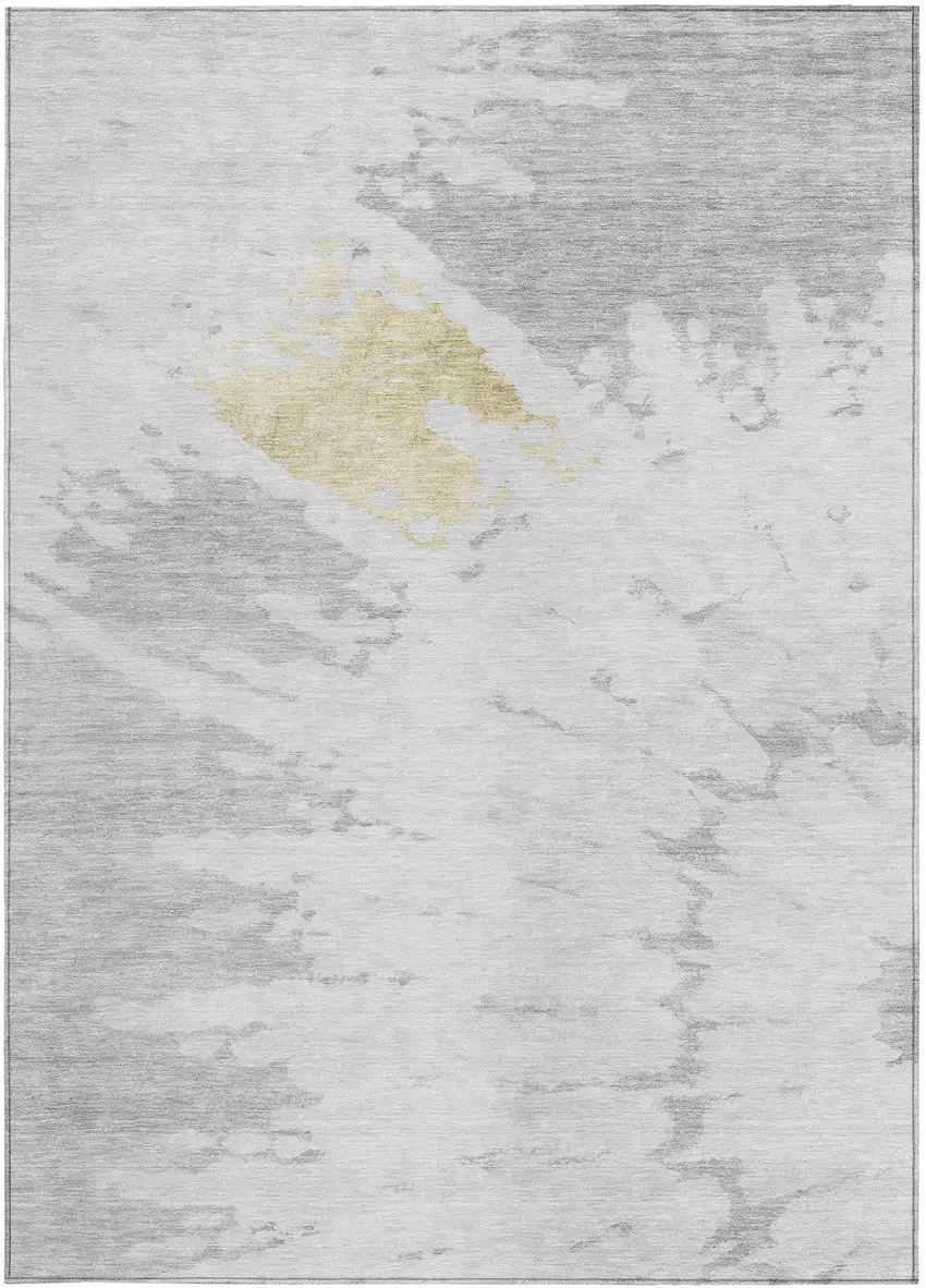 Silver Gray And Ivory Abstract Washable Indoor Outdoor Area Rug Photo 5
