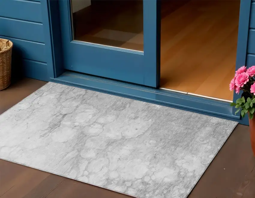 Silver Gray And Ivory Abstract Washable Indoor Outdoor Area Rug Photo 1