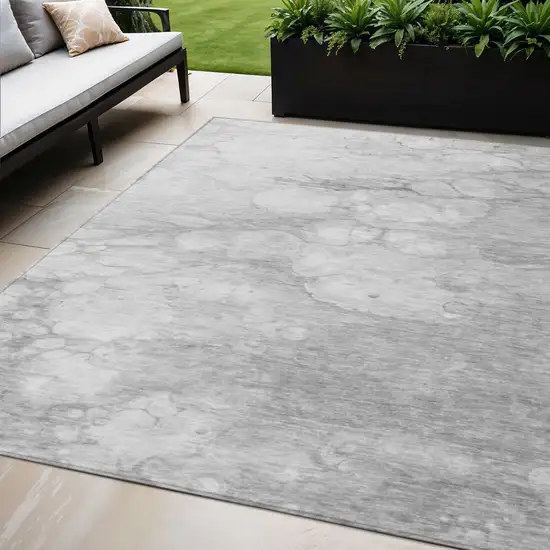 Silver Gray And Ivory Abstract Washable Indoor Outdoor Area Rug Photo 1