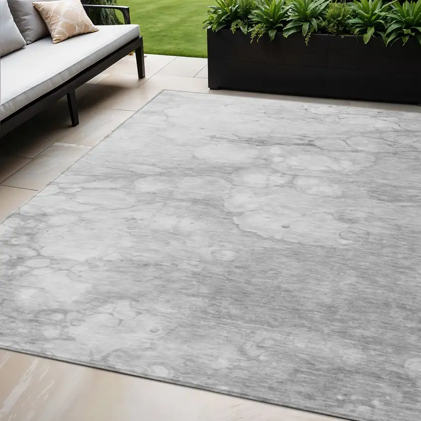 Silver Gray And Ivory Abstract Washable Indoor Outdoor Area Rug Photo 1