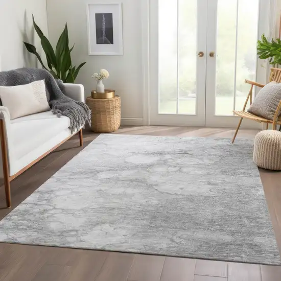 Silver Gray And Ivory Abstract Washable Indoor Outdoor Area Rug Photo 6