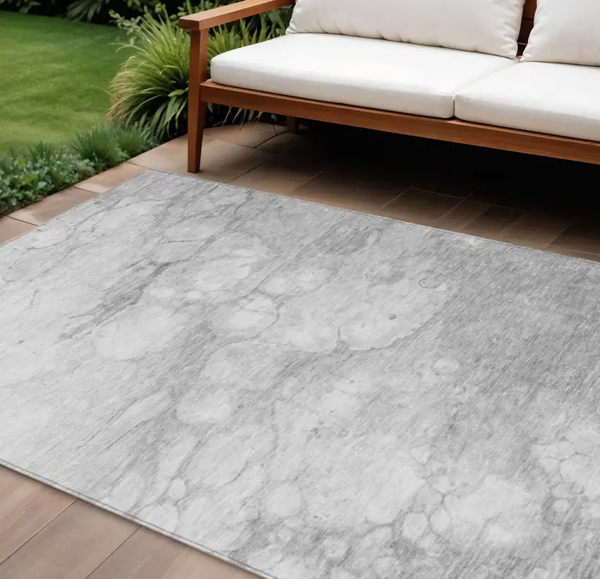 Silver Gray And Ivory Abstract Washable Indoor Outdoor Area Rug Photo 1