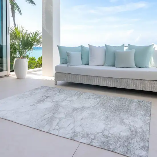 Silver Gray And Ivory Abstract Washable Indoor Outdoor Area Rug Photo 8