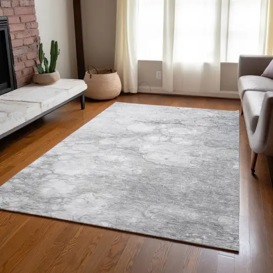 Silver Gray And Ivory Abstract Washable Indoor Outdoor Area Rug Photo 7