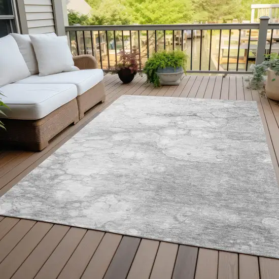 Silver Gray And Ivory Abstract Washable Indoor Outdoor Area Rug Photo 5