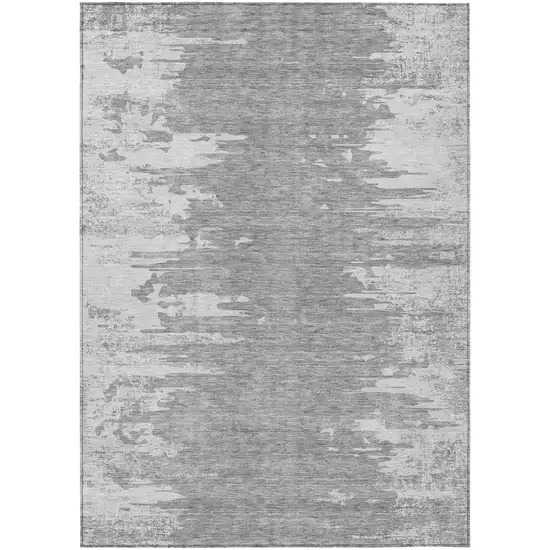 Silver Gray And Ivory Abstract Washable Indoor Outdoor Area Rug Photo 1