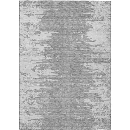 Silver Gray And Ivory Abstract Washable Indoor Outdoor Area Rug Photo 1