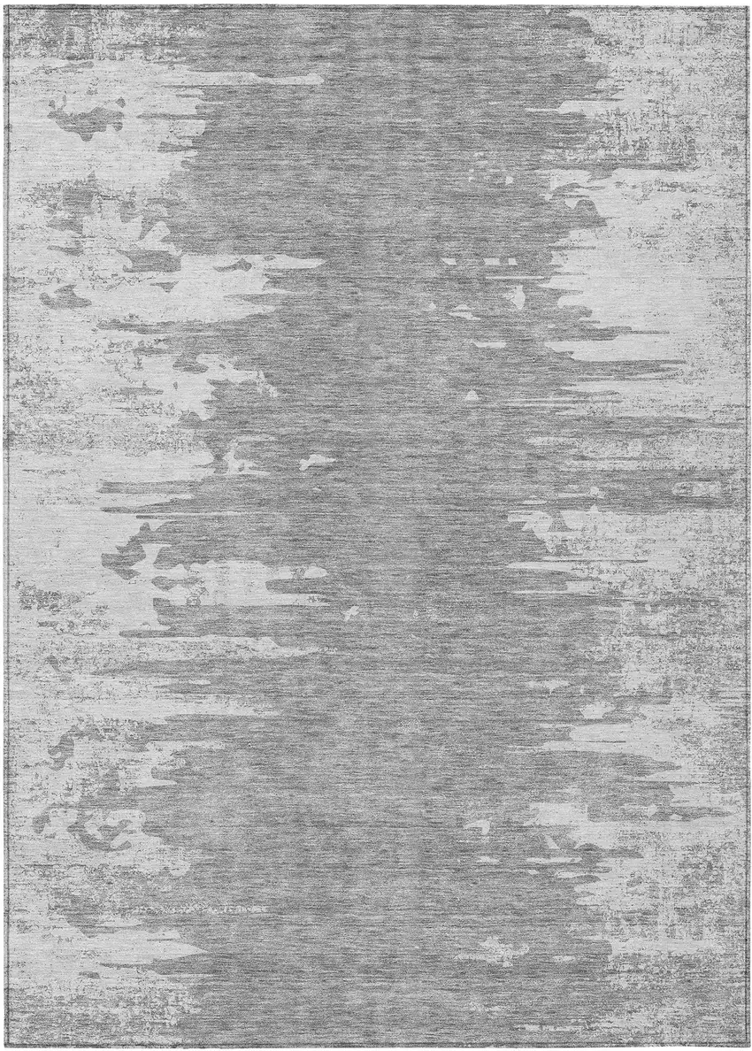 Silver Gray And Ivory Abstract Washable Indoor Outdoor Area Rug Photo 1