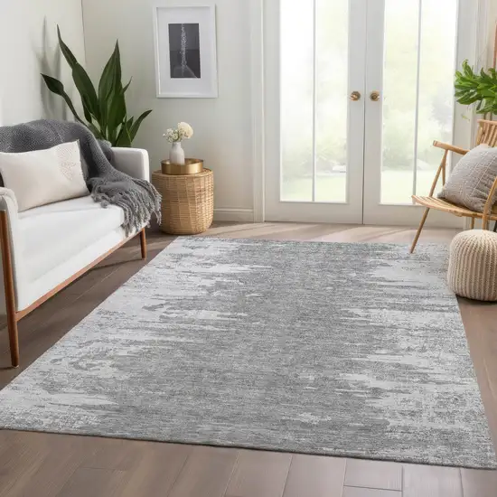 Silver Gray And Ivory Abstract Washable Indoor Outdoor Area Rug Photo 6