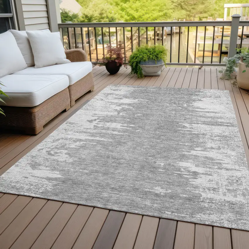 Silver Gray And Ivory Abstract Washable Indoor Outdoor Area Rug Photo 6