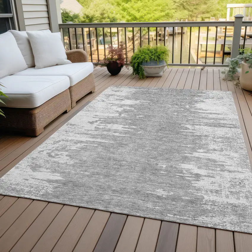 Silver Gray And Ivory Abstract Washable Indoor Outdoor Area Rug Photo 6