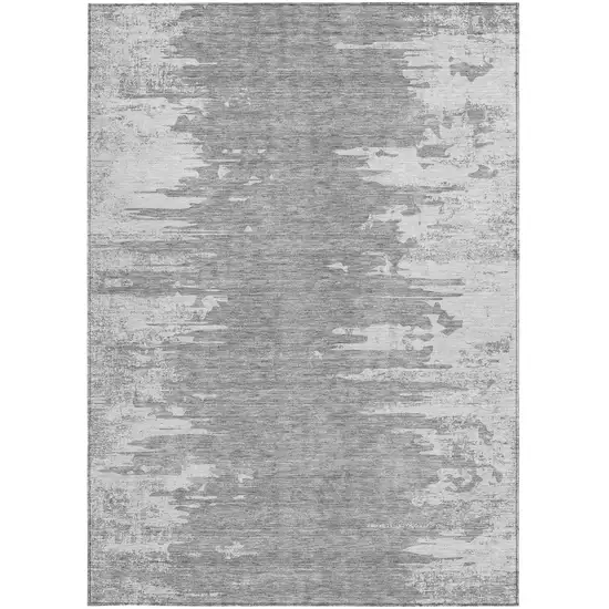 Silver Gray And Ivory Abstract Washable Indoor Outdoor Area Rug Photo 4