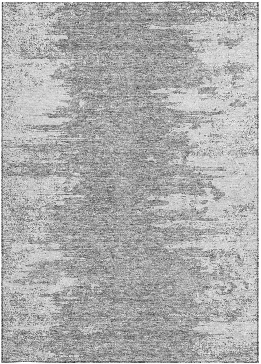 Silver Gray And Ivory Abstract Washable Indoor Outdoor Area Rug Photo 4