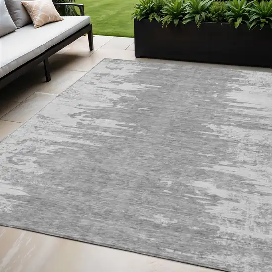 Silver Gray And Ivory Abstract Washable Indoor Outdoor Area Rug Photo 1