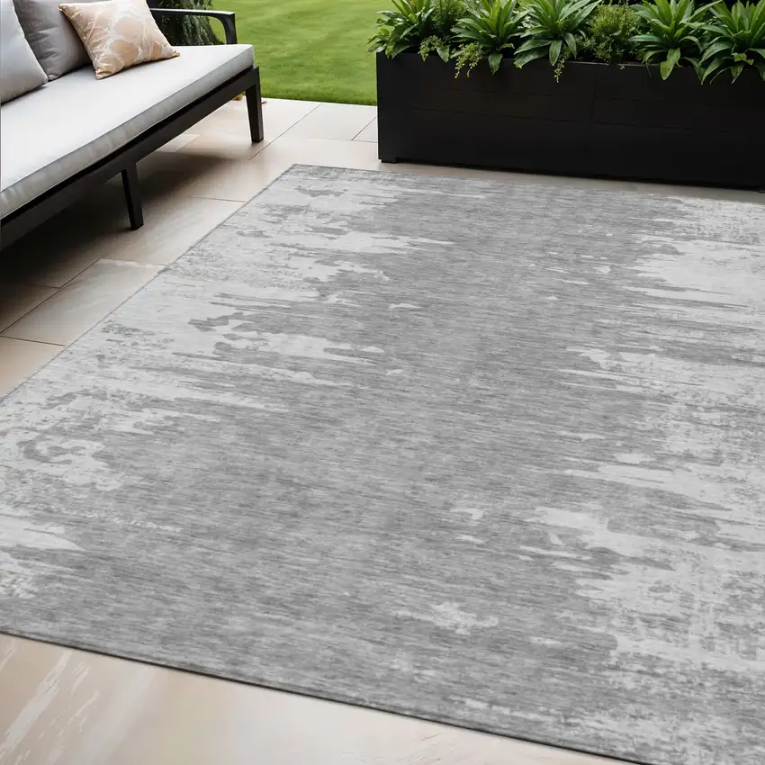 Silver Gray And Ivory Abstract Washable Indoor Outdoor Area Rug Photo 1