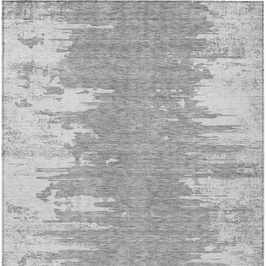 Silver Gray And Ivory Abstract Washable Indoor Outdoor Area Rug Photo 6