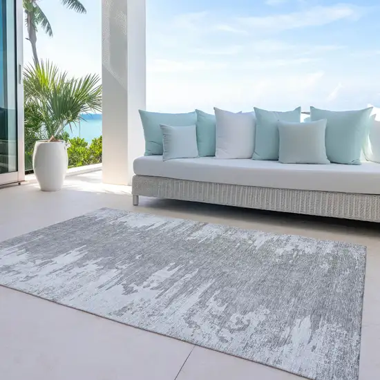 Silver Gray And Ivory Abstract Washable Indoor Outdoor Area Rug Photo 9