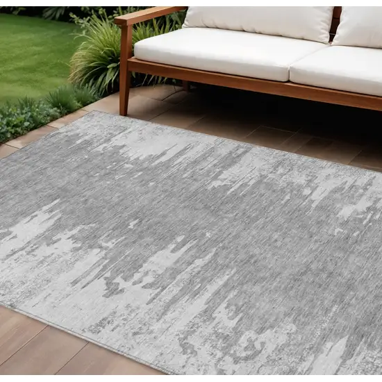 Silver Gray And Ivory Abstract Washable Indoor Outdoor Area Rug Photo 1