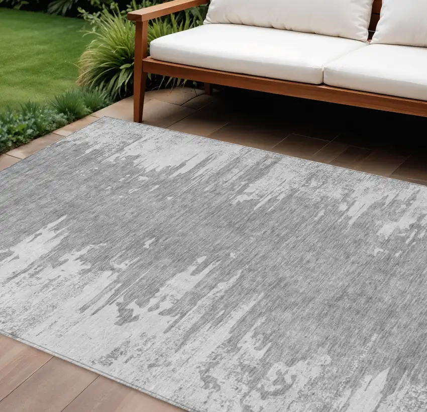 Silver Gray And Ivory Abstract Washable Indoor Outdoor Area Rug Photo 1