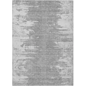 Photo of Silver Gray And Ivory Abstract Washable Indoor Outdoor Area Rug