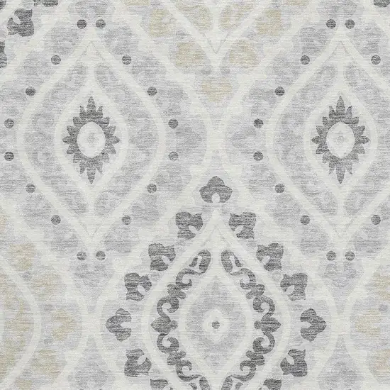 Silver Gray And Ivory Diamond Washable Area Rug With UV Protection Photo 3