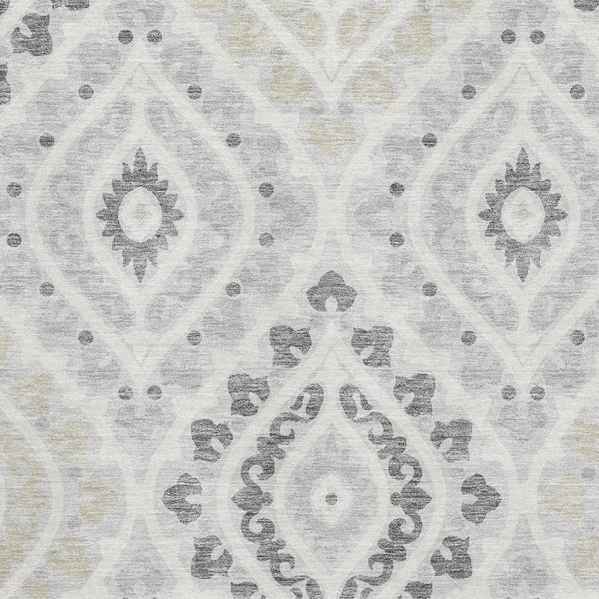 Silver Gray And Ivory Diamond Washable Area Rug With UV Protection Photo 3