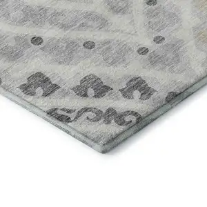 Photo of Silver Gray And Ivory Diamond Washable Area Rug With UV Protection