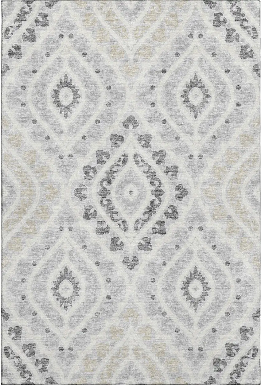 Silver Gray And Ivory Diamond Washable Area Rug With UV Protection Photo 1
