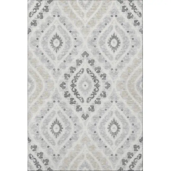 Silver Gray And Ivory Diamond Washable Area Rug With UV Protection Photo 3