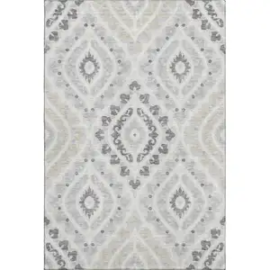 Photo of Silver Gray And Ivory Diamond Washable Area Rug With UV Protection
