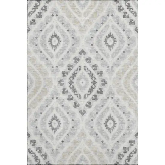 Silver Gray And Ivory Diamond Washable Area Rug With UV Protection Photo 1