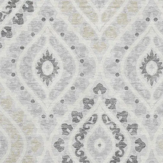 Silver Gray And Ivory Diamond Washable Area Rug With UV Protection Photo 3