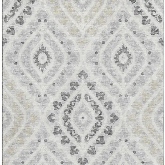 Silver Gray And Ivory Diamond Washable Area Rug With UV Protection Photo 3