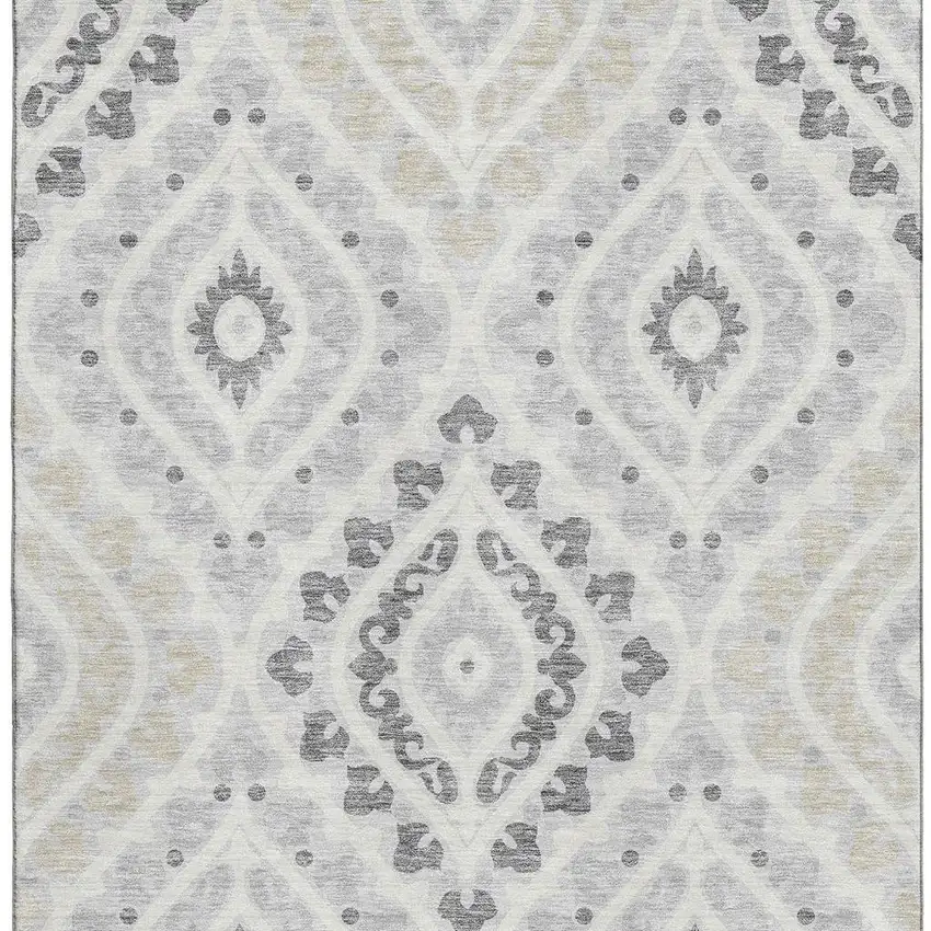 Silver Gray And Ivory Diamond Washable Area Rug With UV Protection Photo 3