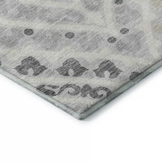 Silver Gray And Ivory Diamond Washable Area Rug With UV Protection Photo 8