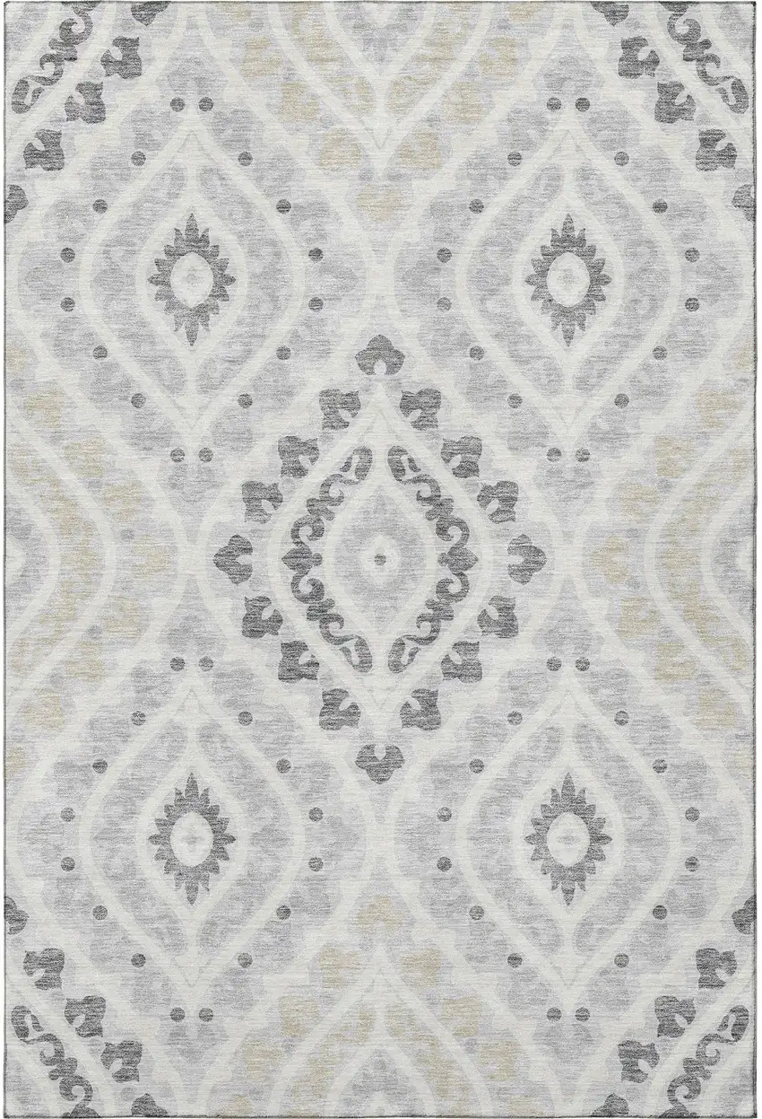 Silver Gray And Ivory Diamond Washable Area Rug With UV Protection Photo 4