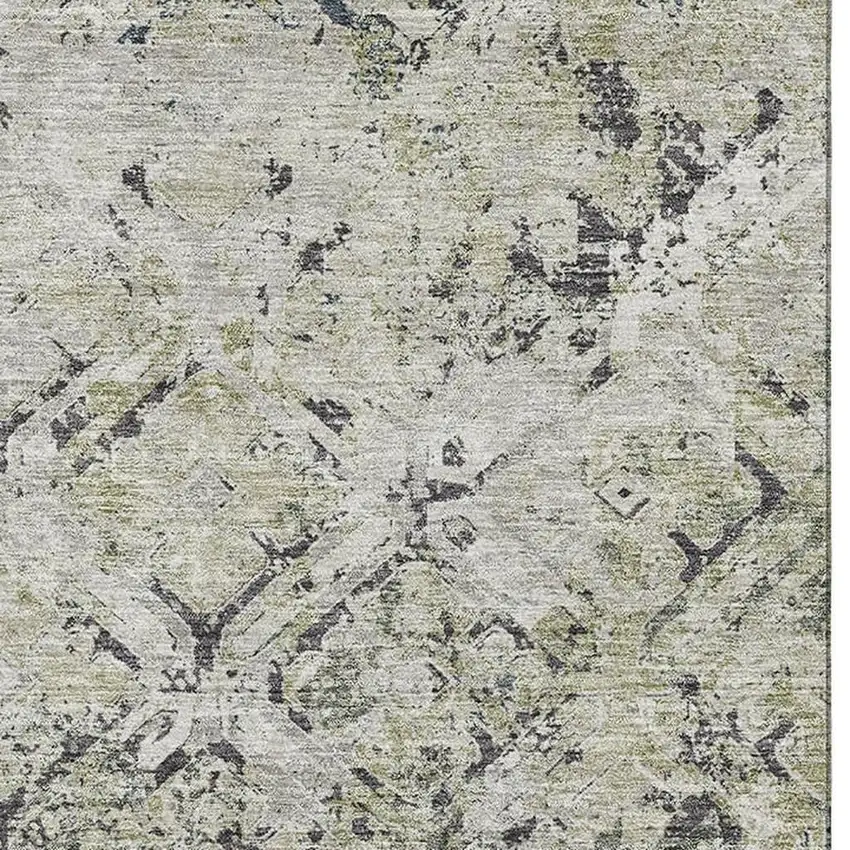 Silver Gray And Ivory Diamond Washable Area Rug With UV Protection Photo 3