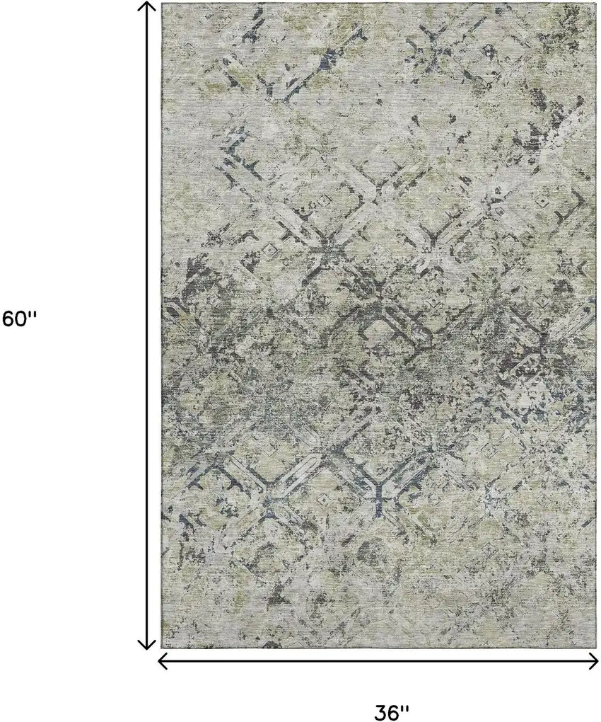 Silver Gray And Ivory Diamond Washable Area Rug With UV Protection Photo 3