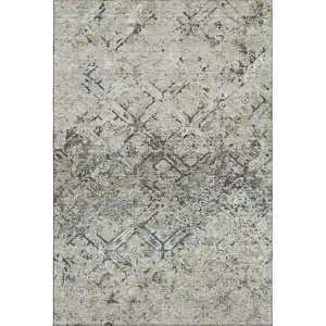 Photo of Silver Gray And Ivory Diamond Washable Area Rug With UV Protection