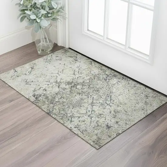 Silver Gray And Ivory Diamond Washable Area Rug With UV Protection Photo 1