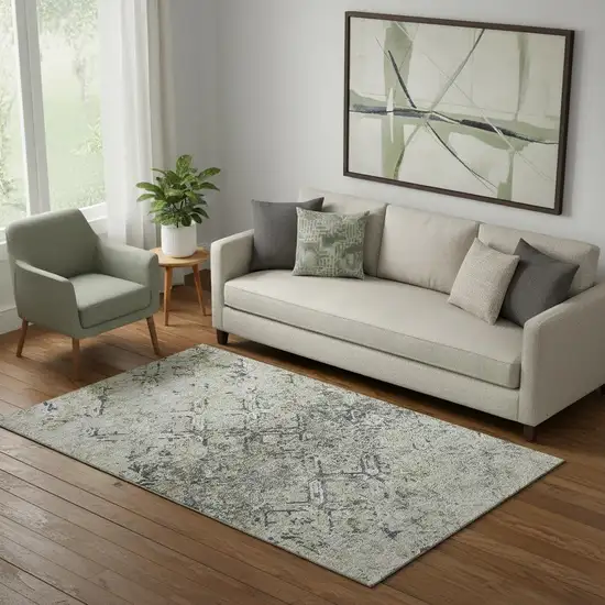 Silver Gray And Ivory Diamond Washable Area Rug With UV Protection Photo 1