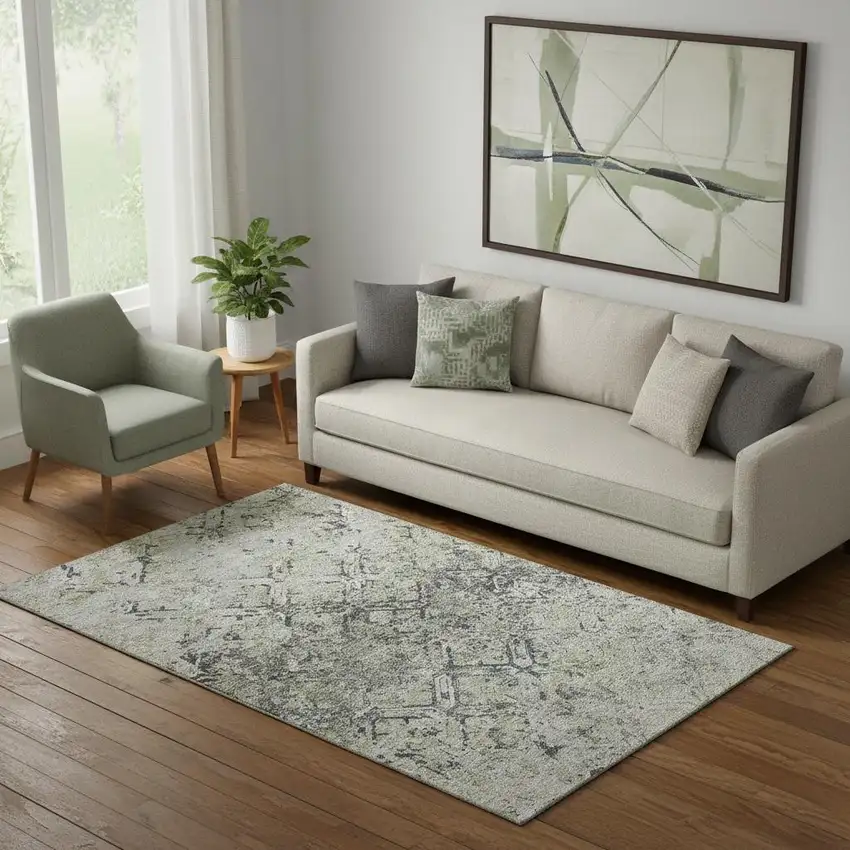 Silver Gray And Ivory Diamond Washable Area Rug With UV Protection Photo 1