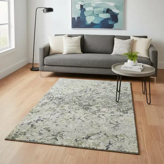 Silver Gray And Ivory Diamond Washable Area Rug With UV Protection Photo 2