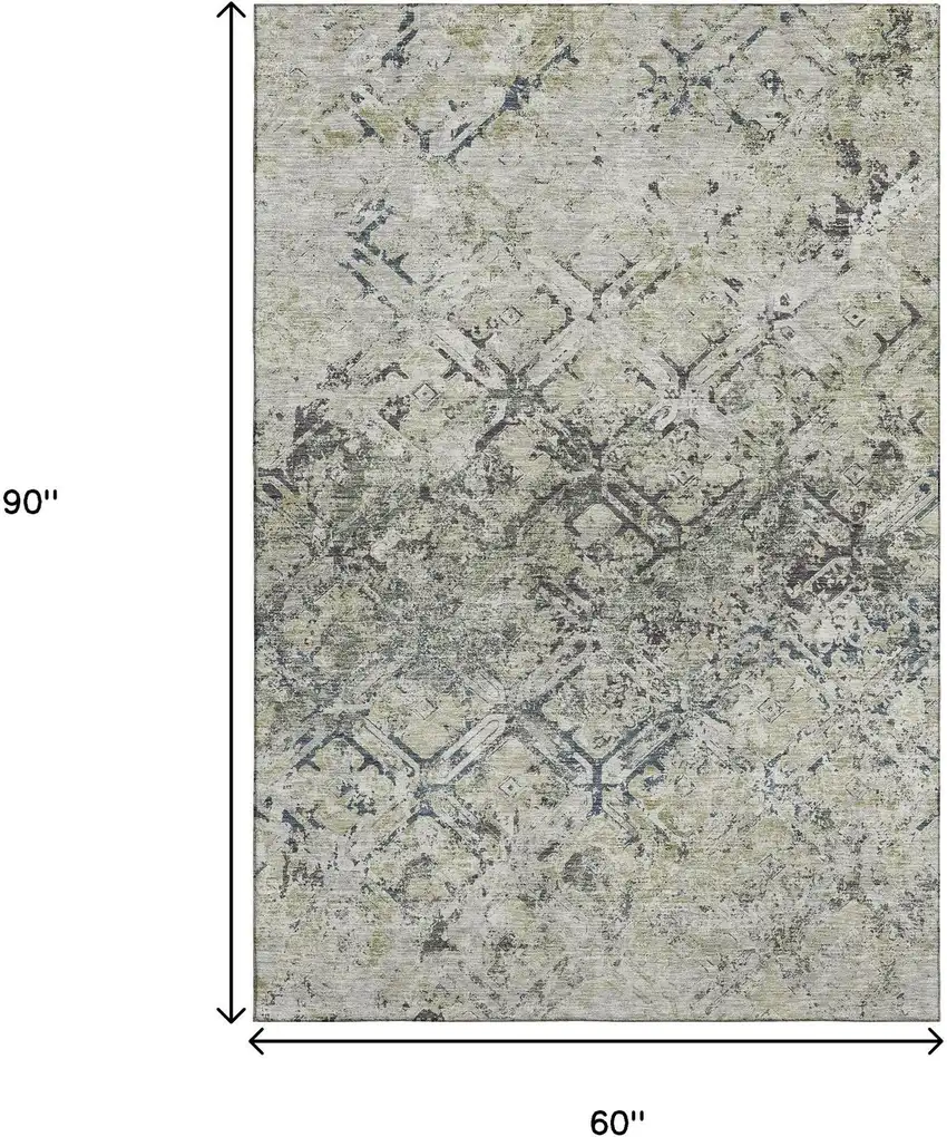 Silver Gray And Ivory Diamond Washable Area Rug With UV Protection Photo 3