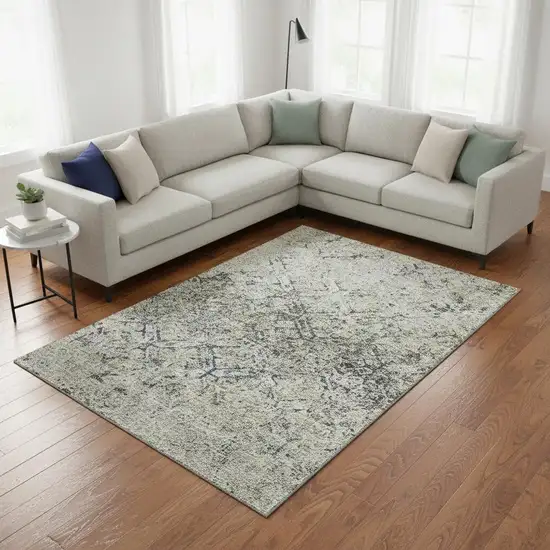 Silver Gray And Ivory Diamond Washable Area Rug With UV Protection Photo 2