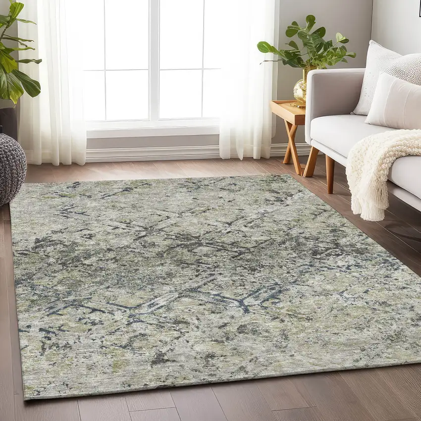 Silver Gray And Ivory Diamond Washable Area Rug With UV Protection Photo 5