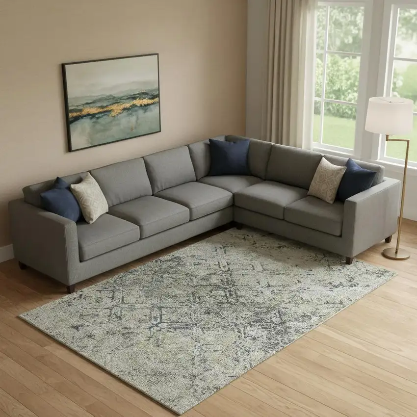 Silver Gray And Ivory Diamond Washable Area Rug With UV Protection Photo 1